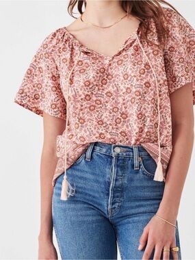 New Faherty Florence Top in the Earth Block Print pattern
